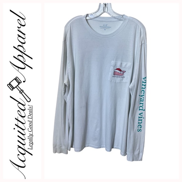 Vineyard Vines Naughty Nice Whale Santa Christmas Long Sleeve Tee - Picture 1 of 13